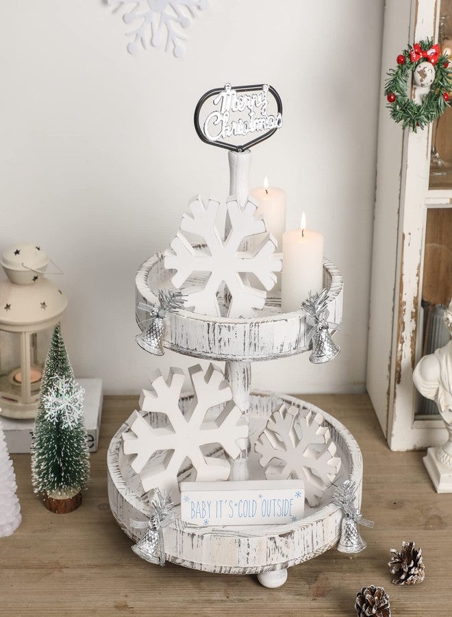 KORMMCO 4 PCS Winter Snowflake Wooden Signs, Winter Farmhouse Decor,White Christmas Decoration Retro Wood Snowflake,for Tiered Tray Decor Centerpiece Table - Image 5